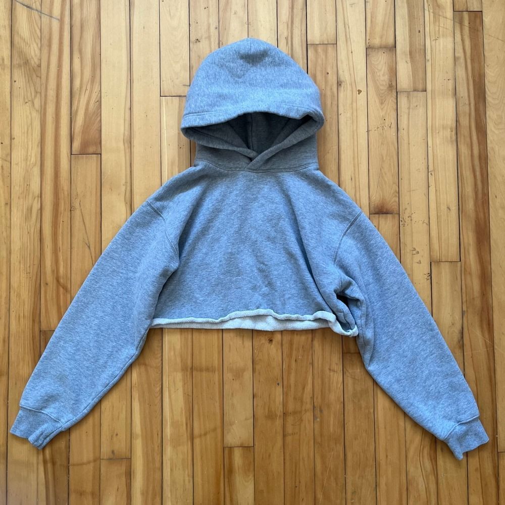 Tna Gray Cropped Hoodie Sweatshirt Raw Hem Casual Athleisure Size M